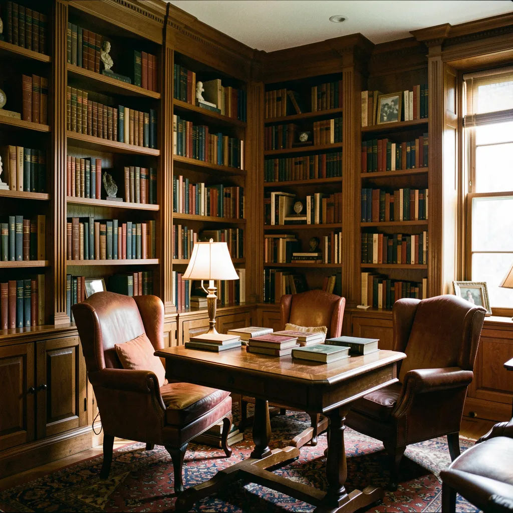 Sophisticated reading space with carefully arranged volumes